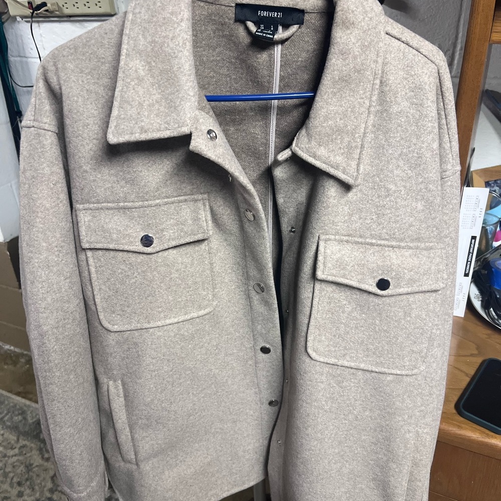 Forever 21 Taupe Wool-Blend Shacket Jacket